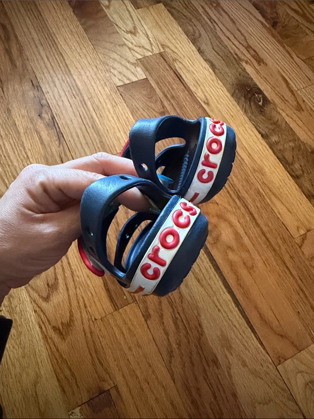 CROCS Kids Navy and Pink Hook-and-Loop Sandal - Picture 8 of 9